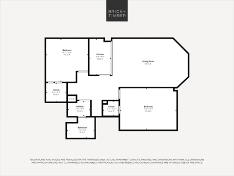 Floor plan for 2 beds, 1 bath, 798 sqft